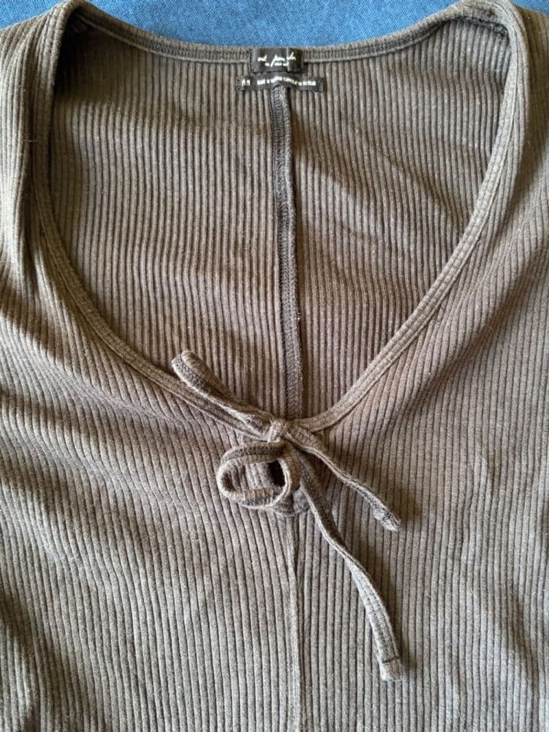 Out From Under Urban Outfitters Ribbed Tie Front Bodysuit Charcoal Grey Medium — photo 1