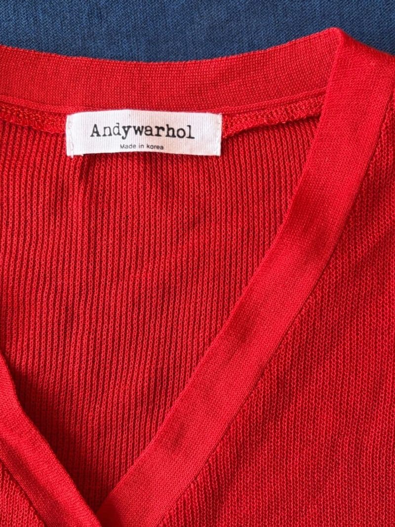 Andy Warhol Red Short Sleeve Button Up Cardigan V-Neck Knit Top preppy — photo 1
