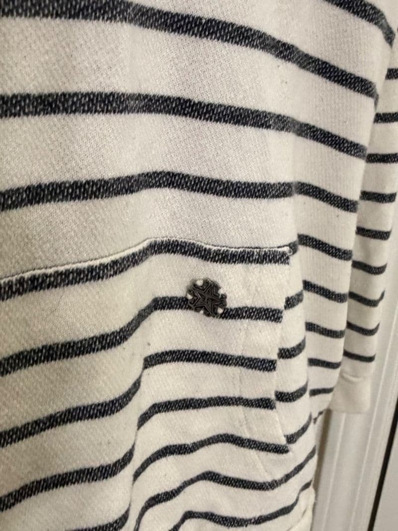 Obey Propaganda Womens Striped V-Neck Hoodie White Navy Blue Cotton Pullover L — photo 1