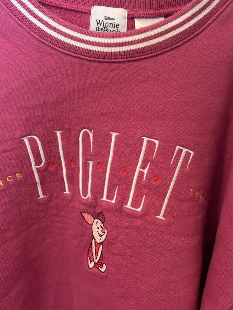 Disney Winnie the Pooh Piglet Sweatshirt Pink Embroidered Varsity XL — photo 1