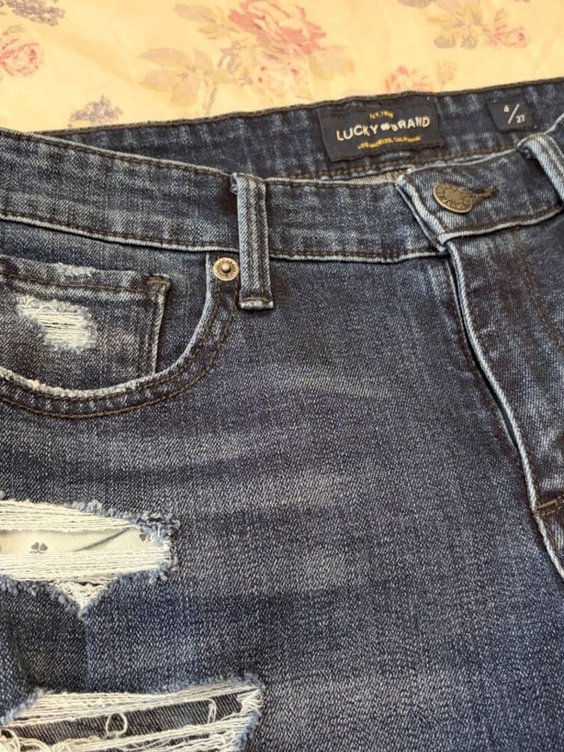 Lucky Brand The Roll Up Distressed Denim Shorts Dark Wash Blue Womens 4 27 — photo 1