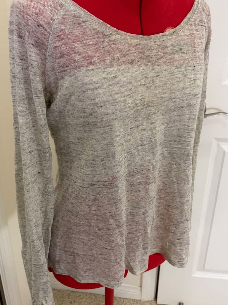 Claudie Pierlot Track Linen Knit Top Grey Long Sleeve Zipper Cuff Size 3 — photo 1