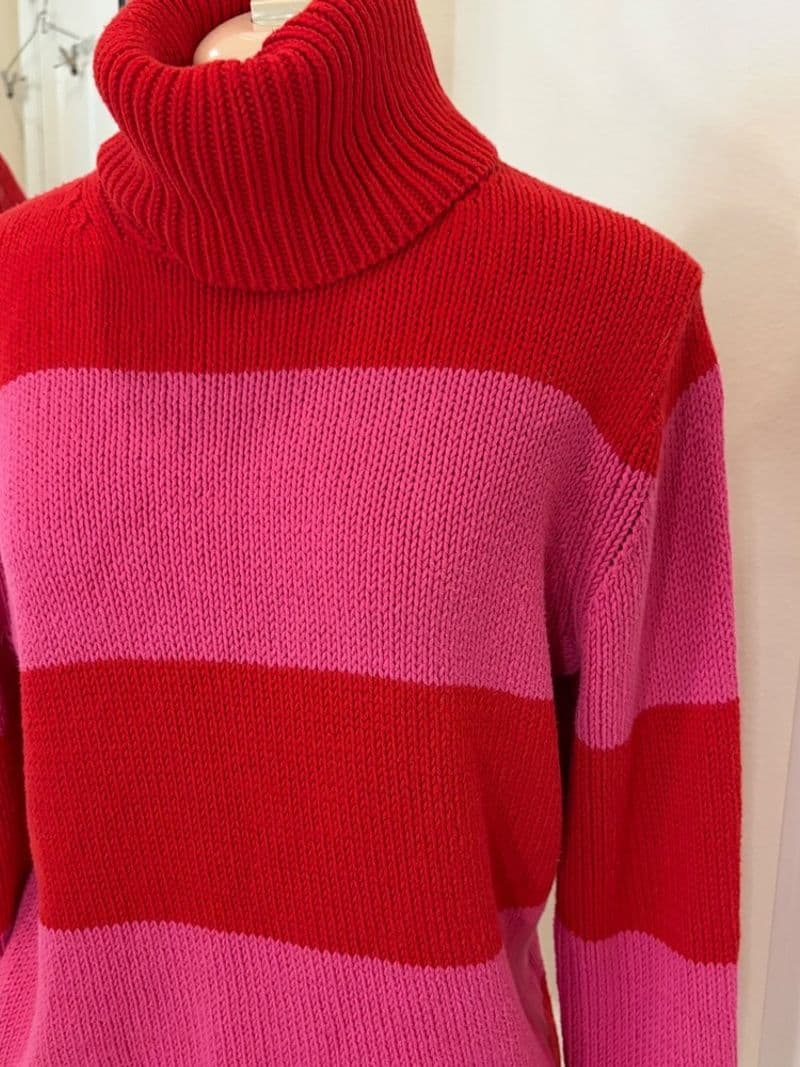 Isaac Mizrahi for Target Red Pink Striped Chunky Knit Turtleneck Sweater Large — photo 1