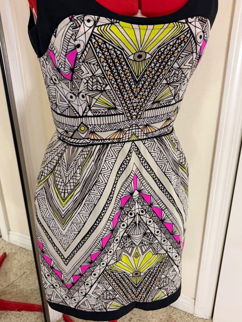 Mara Hoffman Silk Geometric Tribal Print Mini Dress Neon Pink Chartreuse Size 4 — photo 1