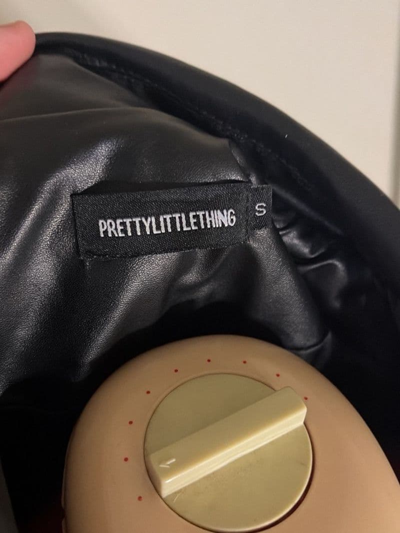PRETTYLITTLETHING Black Faux Leather Blazer Jacket Women's Size S Button Front — photo 1