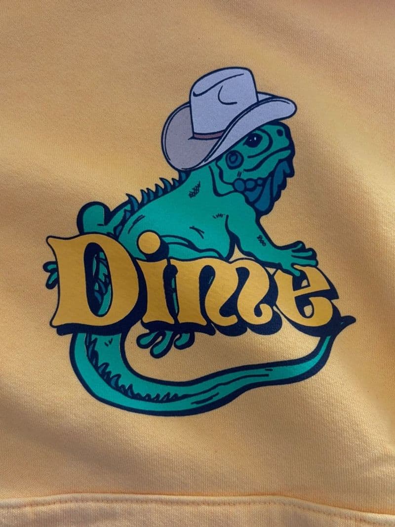 Dime MTL Iguana Cowboy Hat Logo Hoodie Yellow Mens Small Streetwear Made in USA — photo 1