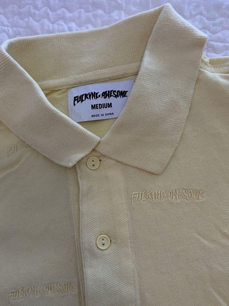 Fucking Awesome Mens All Over Embroidered Logo Polo Shirt Yellow Medium — photo 1