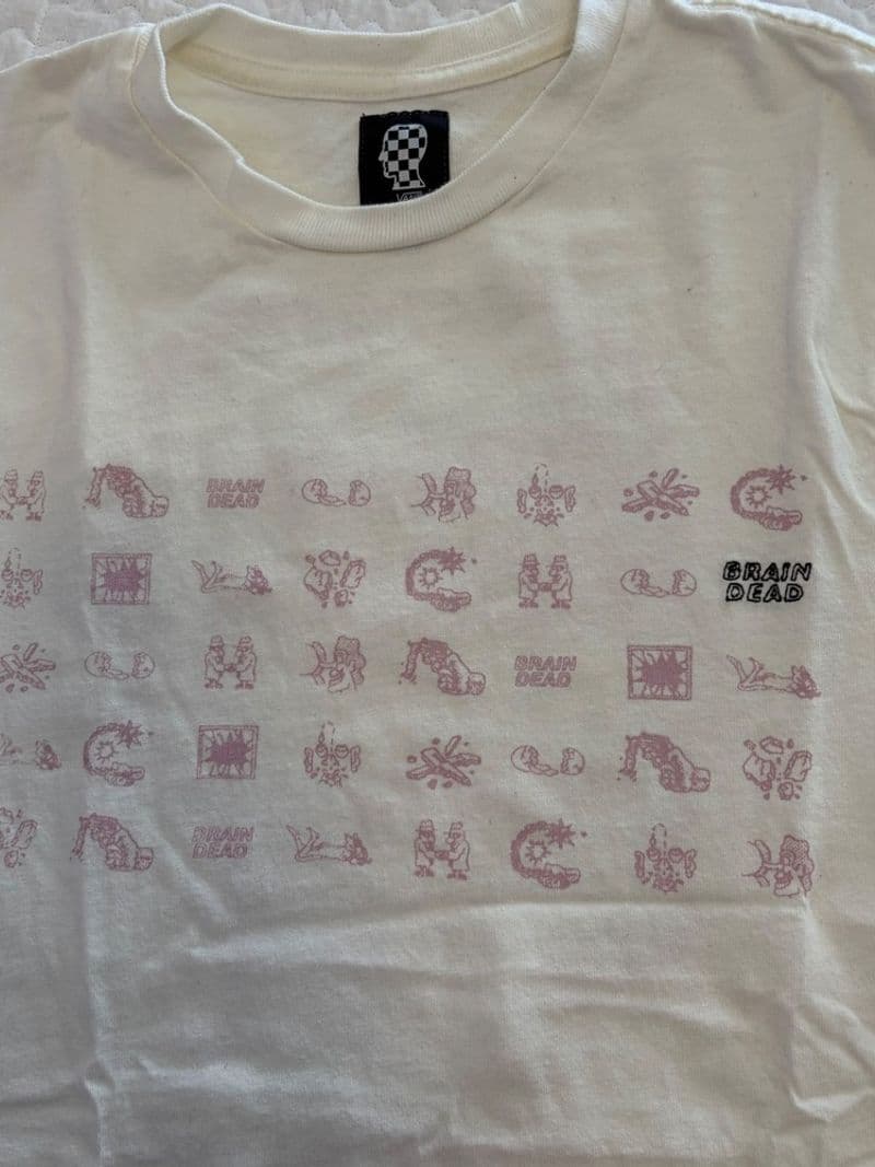 Vans x Brain Dead Graphic T-Shirt Mens Medium Cream Pink Short Sleeve Tee — photo 1