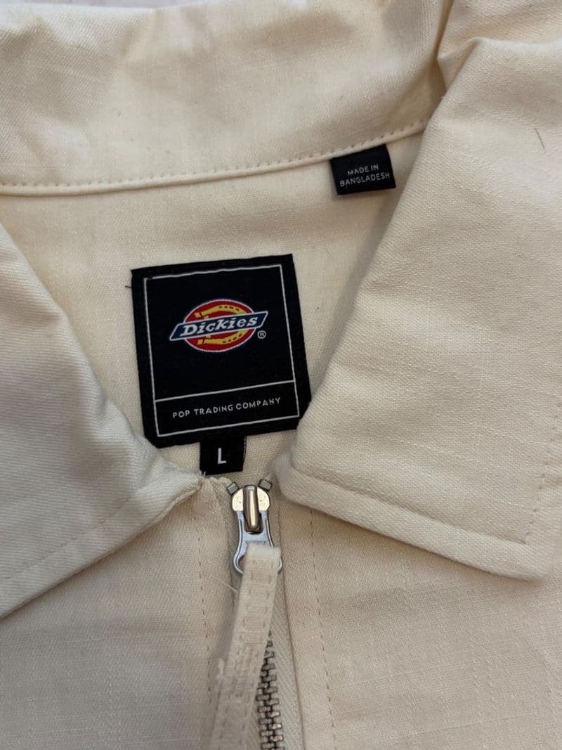 Dickies x Pop Trading Company Off White Linen Quarter Zip Short Sleeve Shirt L — photo 1