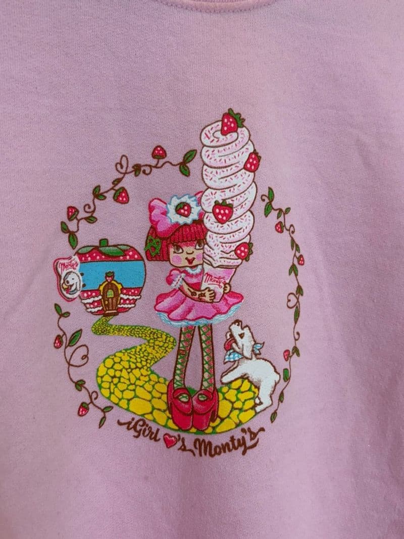iGirl x Monty's Pink Strawberry Graphic Crewneck Sweatshirt Medium — photo 1