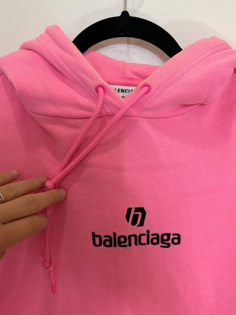 Balenciaga Pink BB Pixel Logo Oversized Hoodie Cotton Fleece TS49 578135 S — photo 1