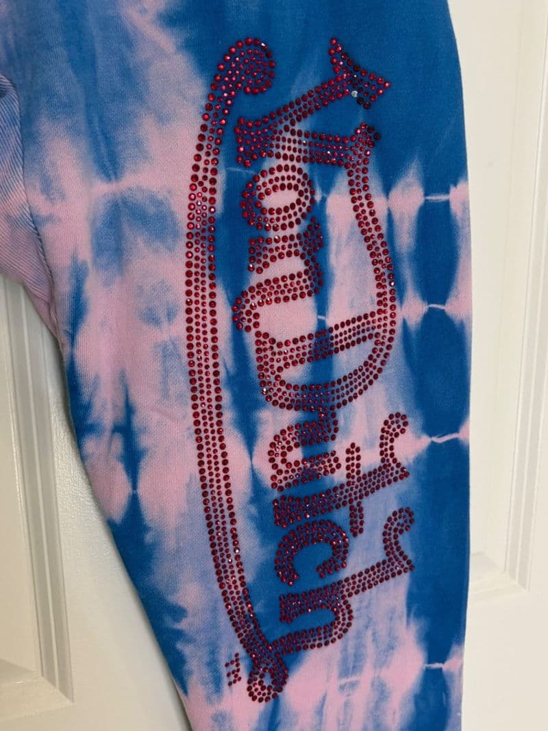 Von Dutch Tie Dye Rhinestone Logo Sweatpants Blue Pink Y2K Joggers Small — photo 1