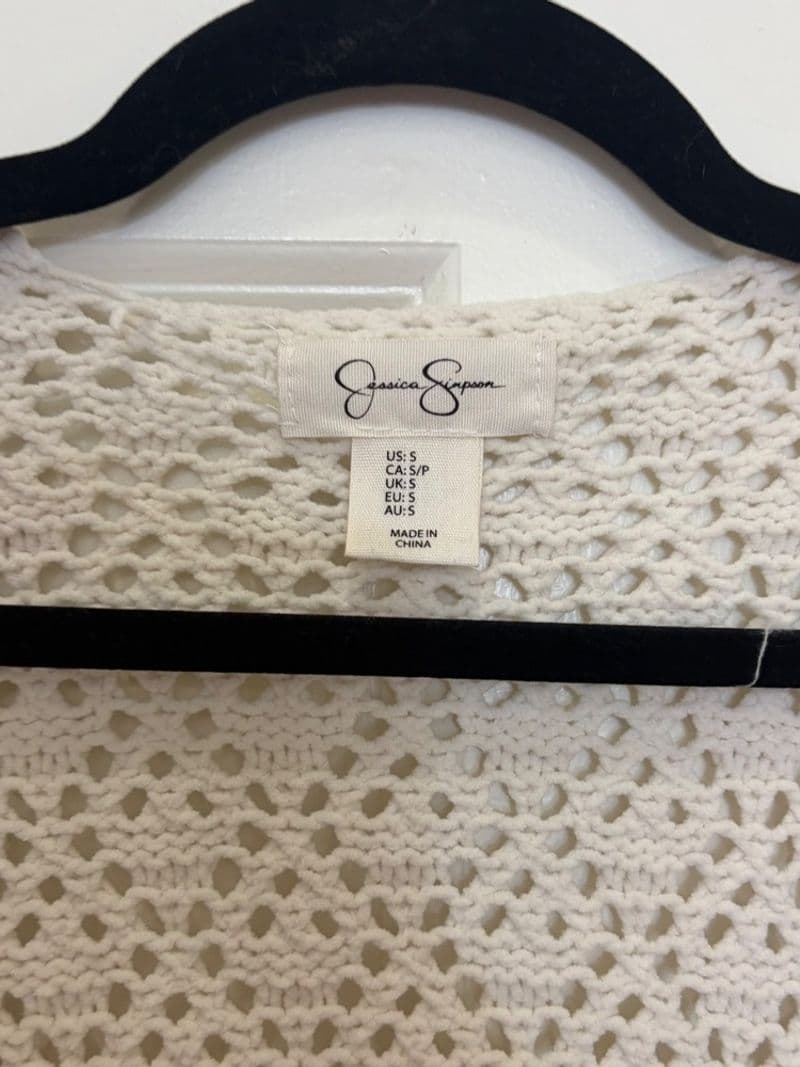 Cottagecore Cream Pointelle Open Knit Cropped Cardigan Sweater S — photo 1