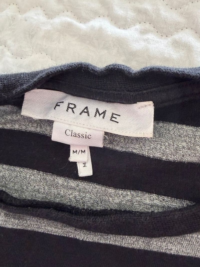 FRAME Mens Classic Striped Short Sleeve T-Shirt Black Gray Size M — photo 1