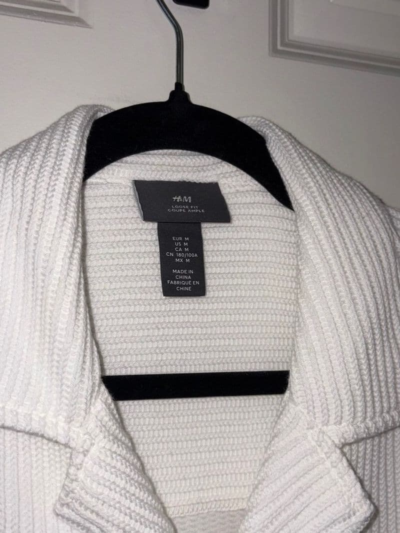 HM Mens Loose Fit Textured Knit Button Up Shirt White Short Sleeve Camp Collar M — photo 1